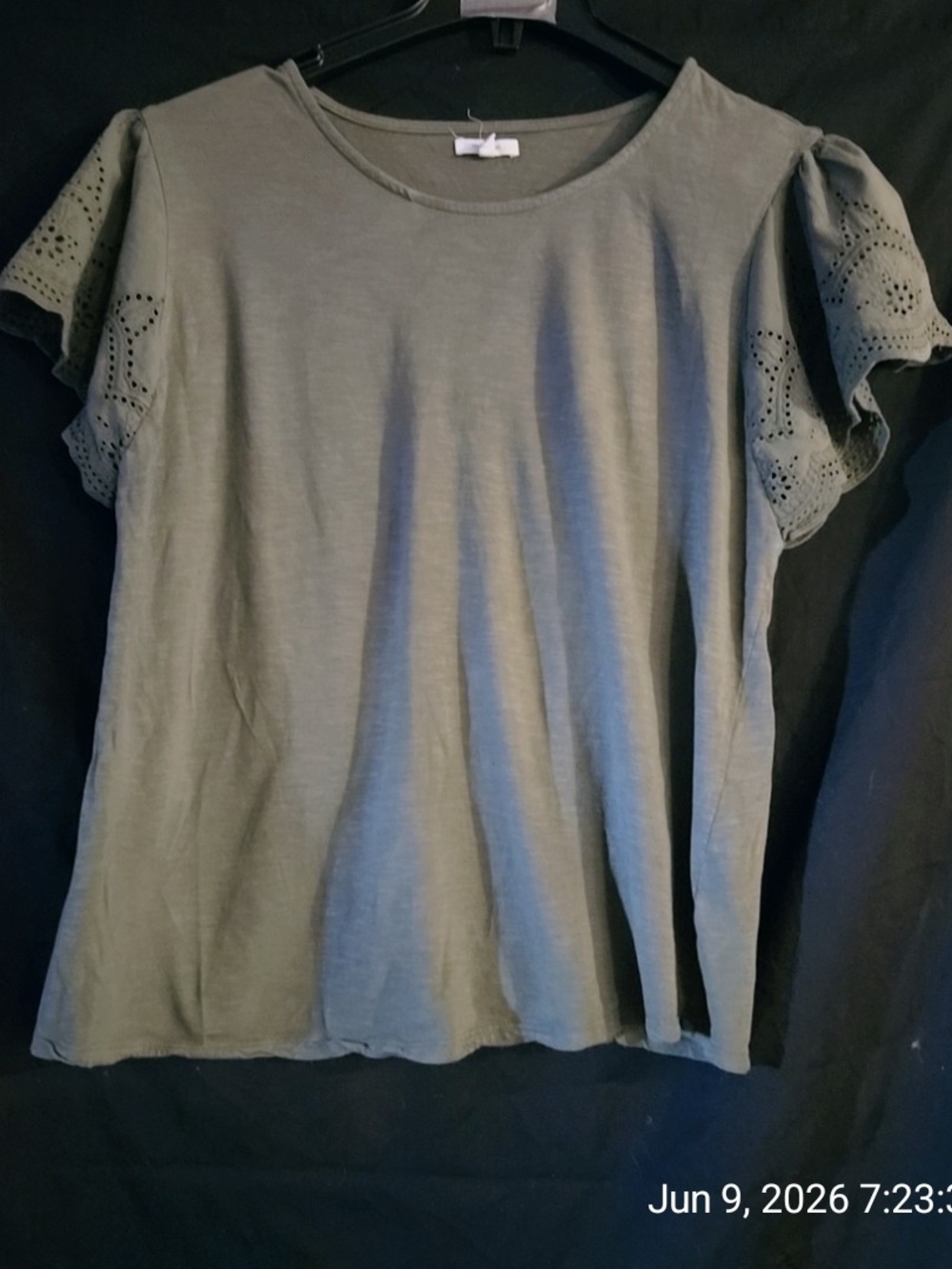 Maurices Olive Eyelet Flutter Sleeve Tee